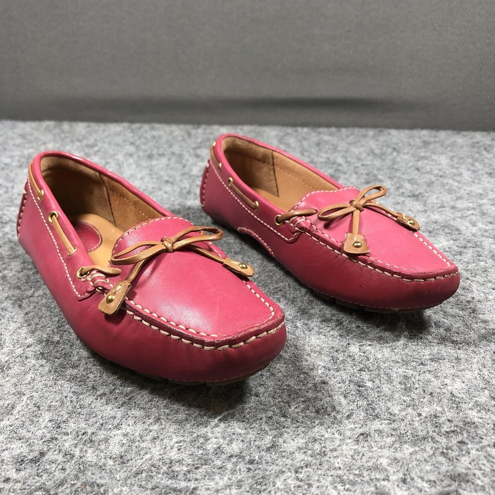 Clarks Loafers Womens Size 6 M Pink Leather Driving Moc Flats Bow Comfort